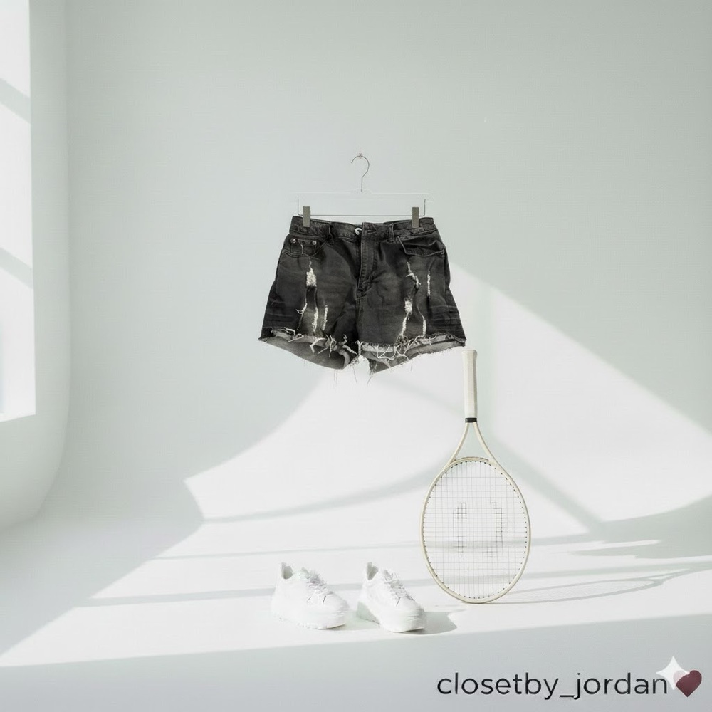 Black Ripped High-Waisted Denim Shorts